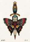 Butterfly Knife Traditional Tattoo A5 Print