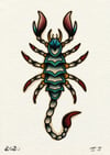 Scorpion Old School Traditional Tattoo Flash Print A5