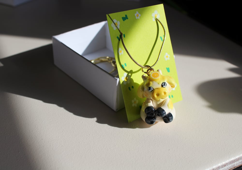 Image of Lemon Cow Clay Charm Necklace 