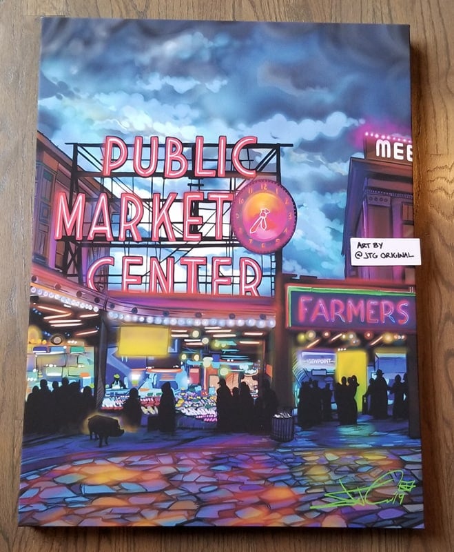 "Pike Place The Heart of Seattle" Framed HD Airbrushed Artwork