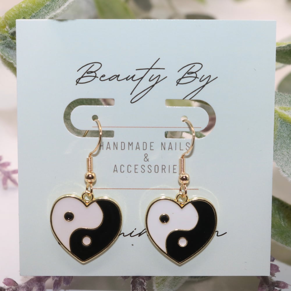 Image of Yin Yang Heart Drop Earrings