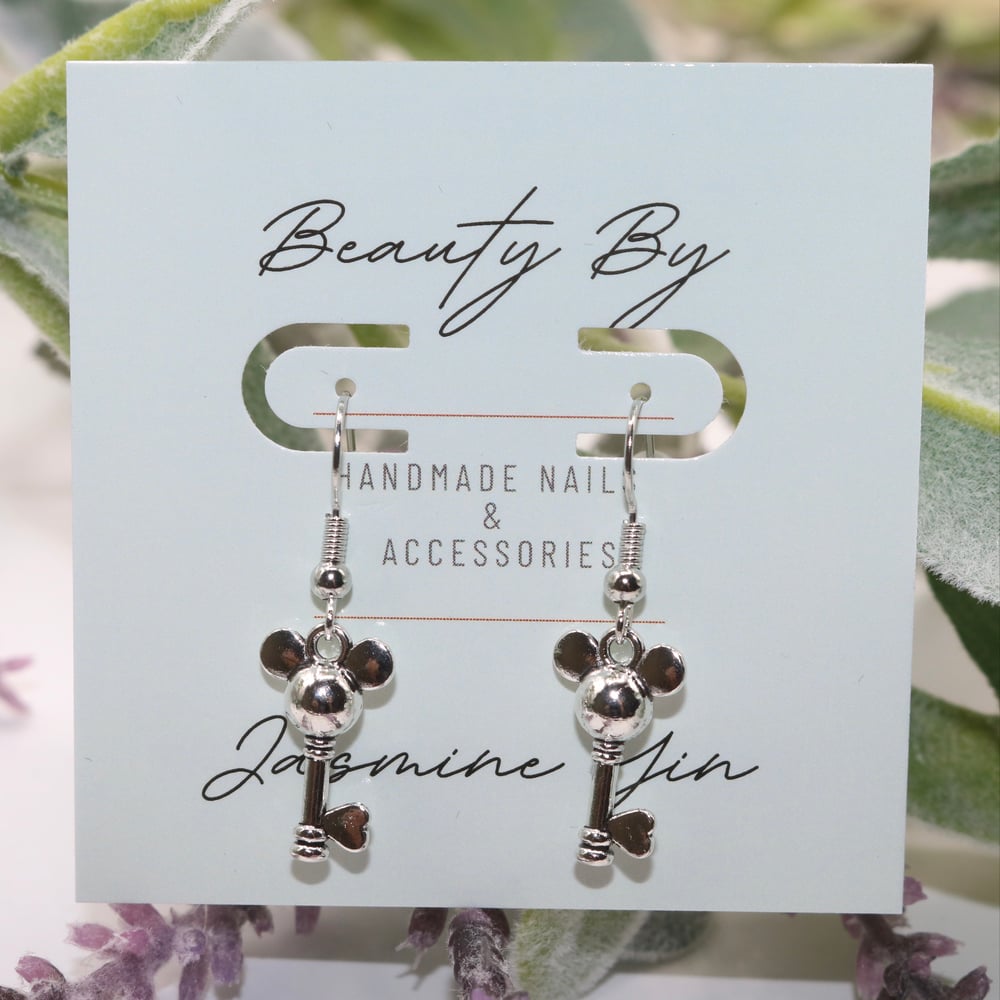 Image of Silver Mickey Key Drop Earrings