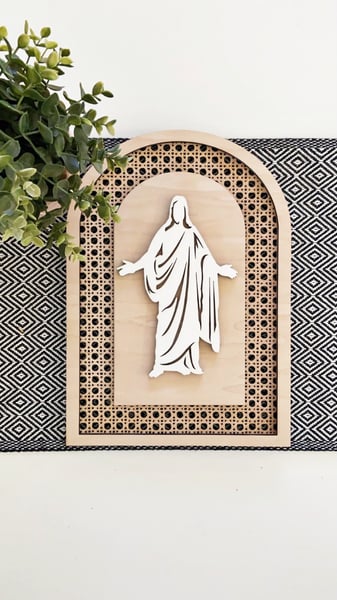 Image of Christus on Faux Rattan Arch