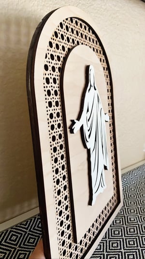 Image of Christus on Faux Rattan Arch