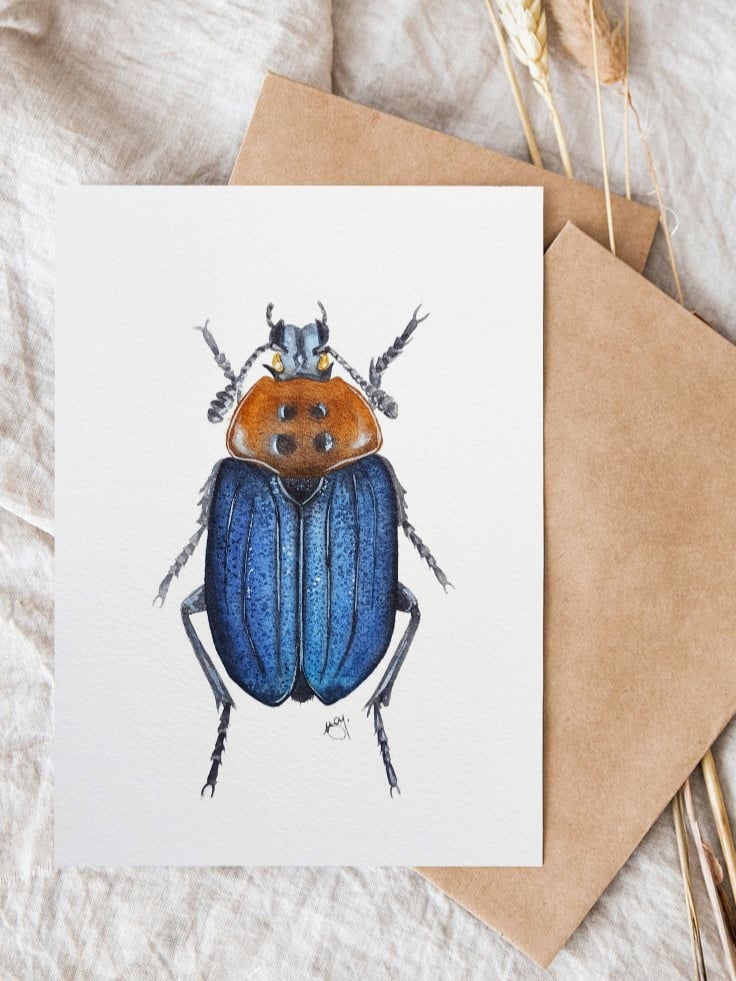 Image of Carrion beetle watercolor illustration PRINT 