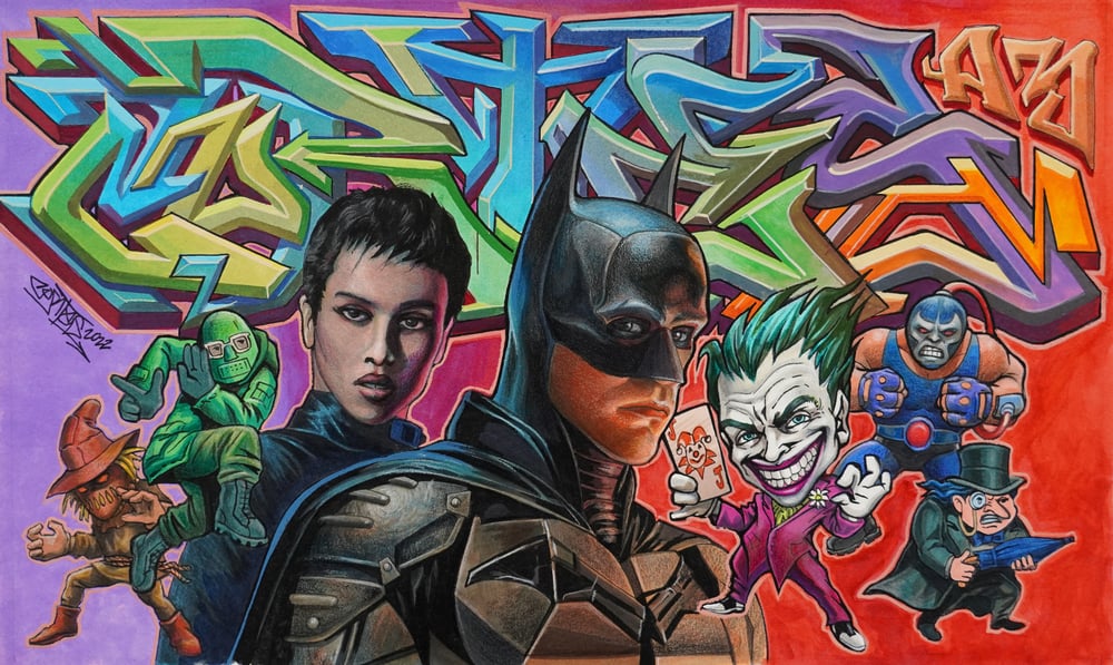 Image of Original art, "The Batman" mixed media on illustration board 
