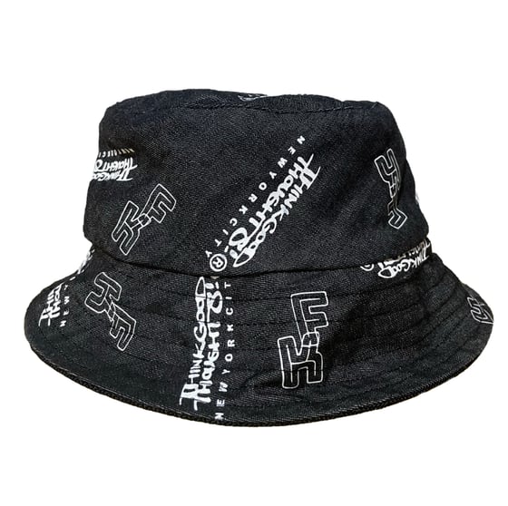 Image of Think Good Thoughts NYC x Findrskeepers Black Denim Bucket Hat