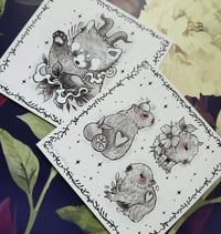 Image 1 of Square print red panda & baby capybaras