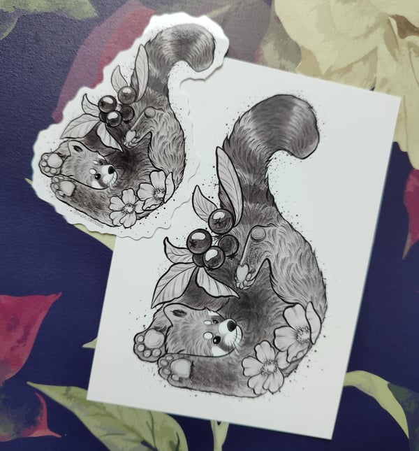 Image of Postcard + sticker red panda