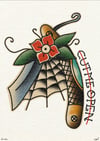 Cut me open switchblade traditional tattoo A5 print 