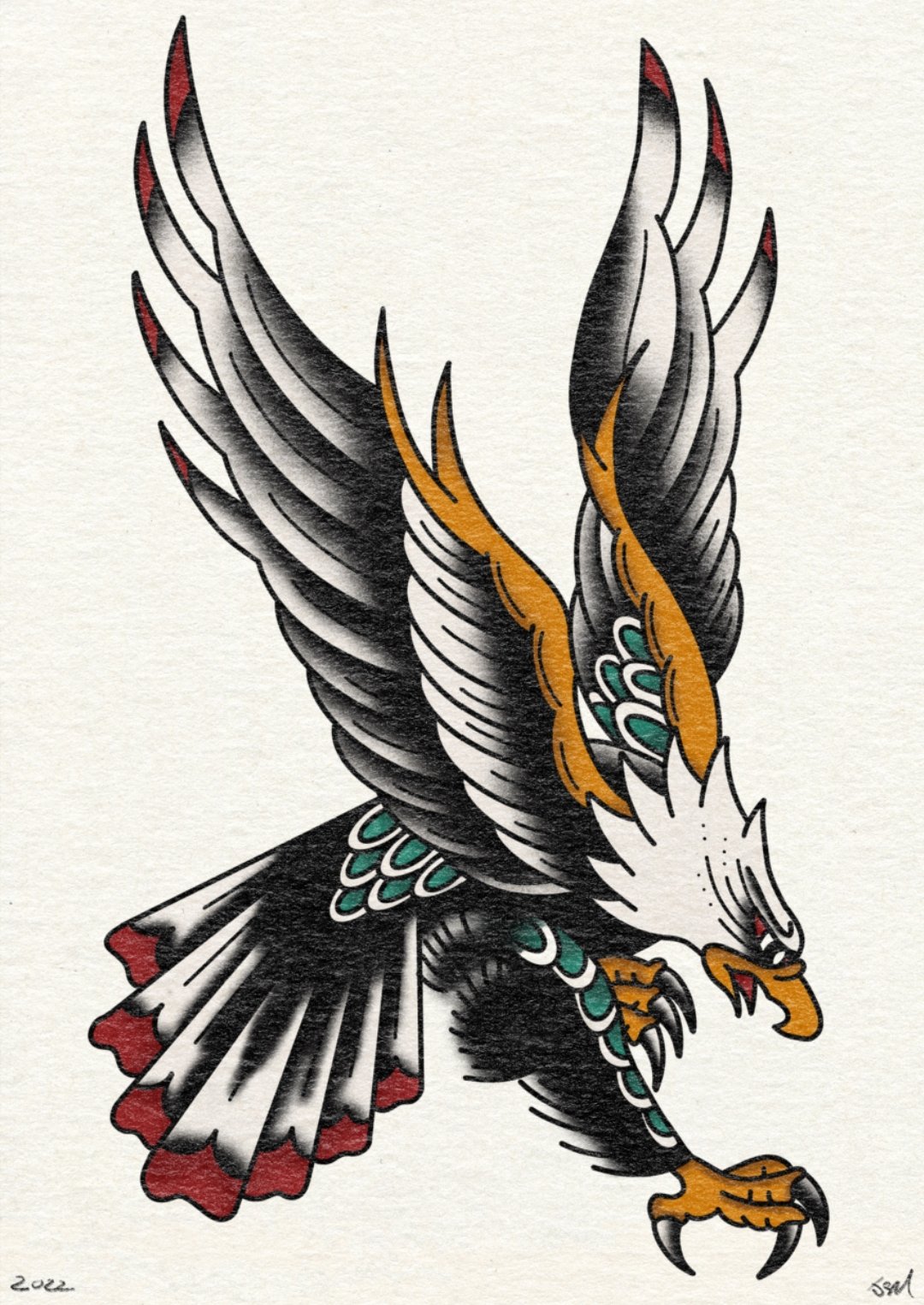 American Bald Eagle Pin Up vintage Sailor Jerry tattoo style Flash print  USA | eBay