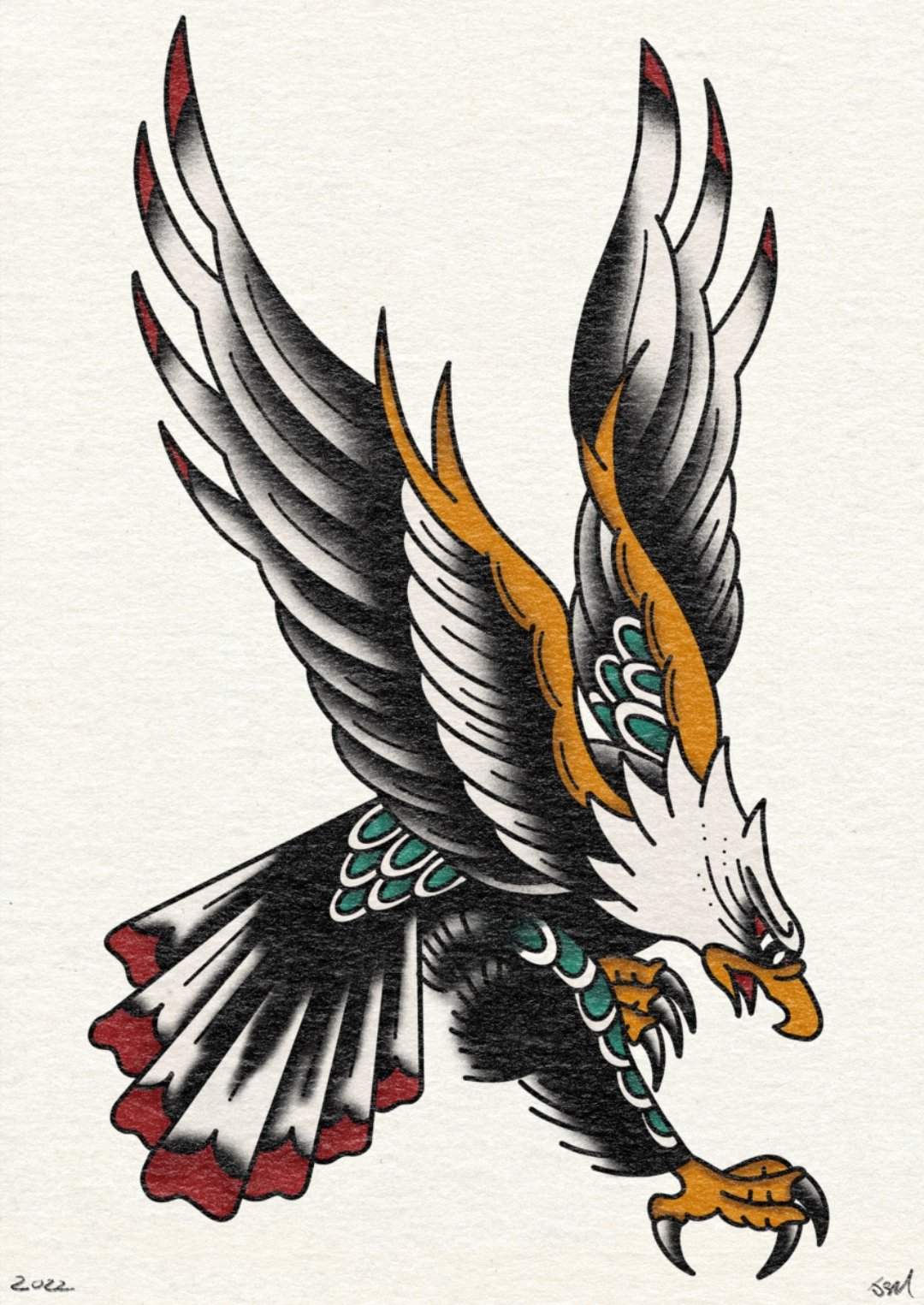 Traditional eagle tattoo A5 print | Crematoria Clothing UK
