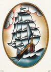Traditional ship tattoo A5 print