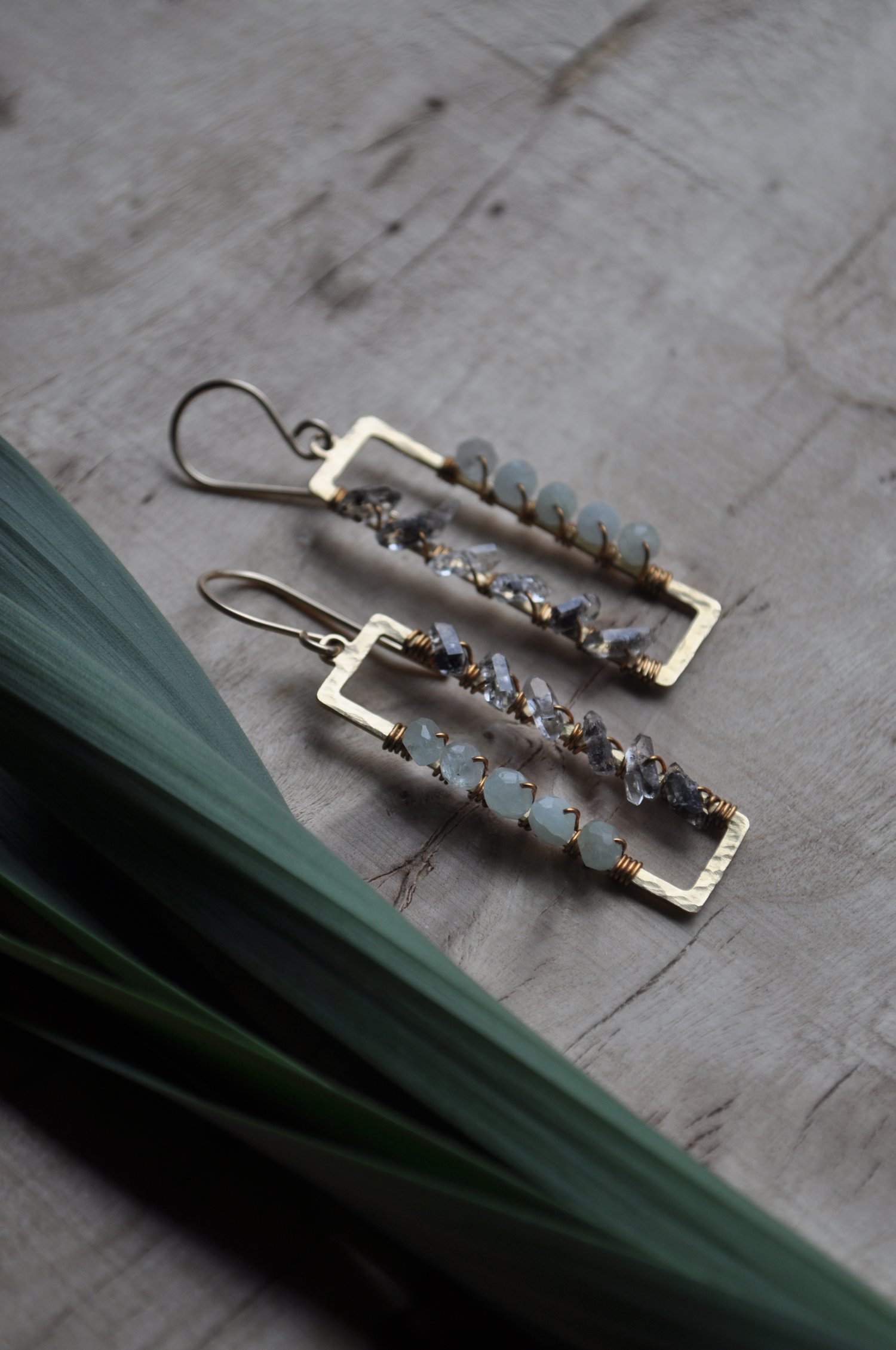 Image of Herkimer Diamond and Aquamarine Rectangle Dangles