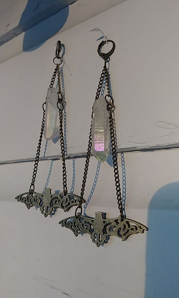 Image of Bat & Crystal Earrings