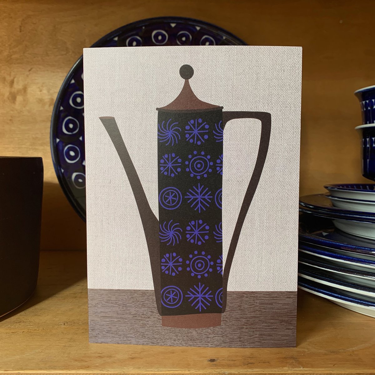  Coffee Pot Cards - Heart Enamel, Vermilion Lid, Orange Tulip, Turq. Herringbone & Totem 