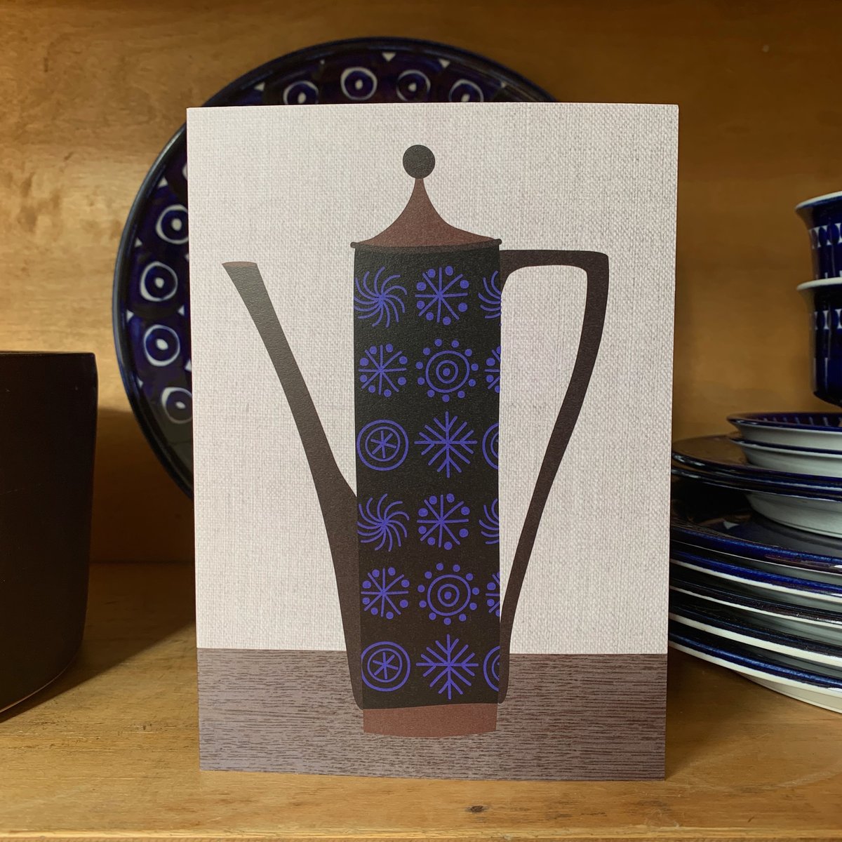 Coffee Pot Cards - Vermilion Lid, Heart Enamel, Orange Tulip, Turq. Herringbone & Totem