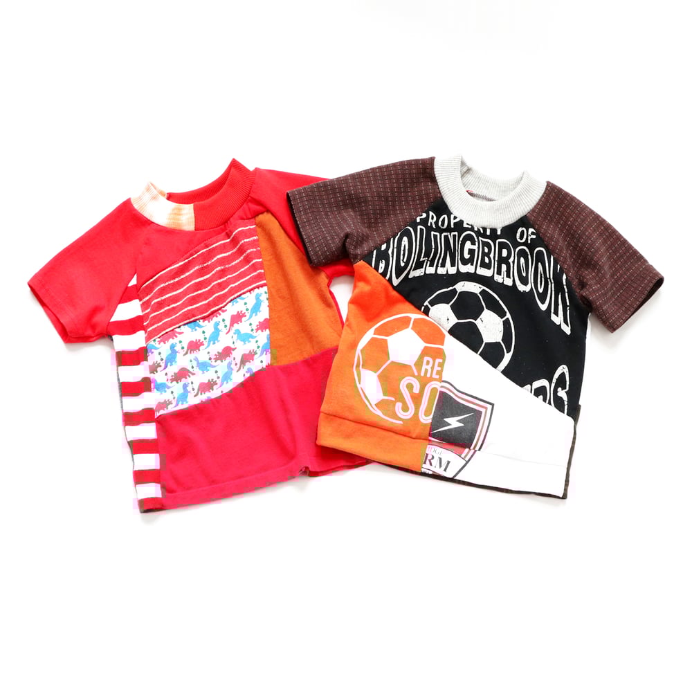 Image of red dino soccer futbol 4T The courtneycourtney TEE shirt unisex top patchwork boys tshirt tees eco