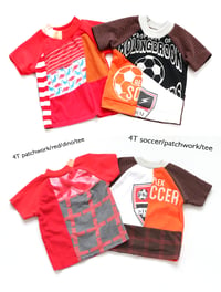 Image 4 of red dino soccer futbol 4T The courtneycourtney TEE shirt unisex top patchwork boys tshirt tees eco