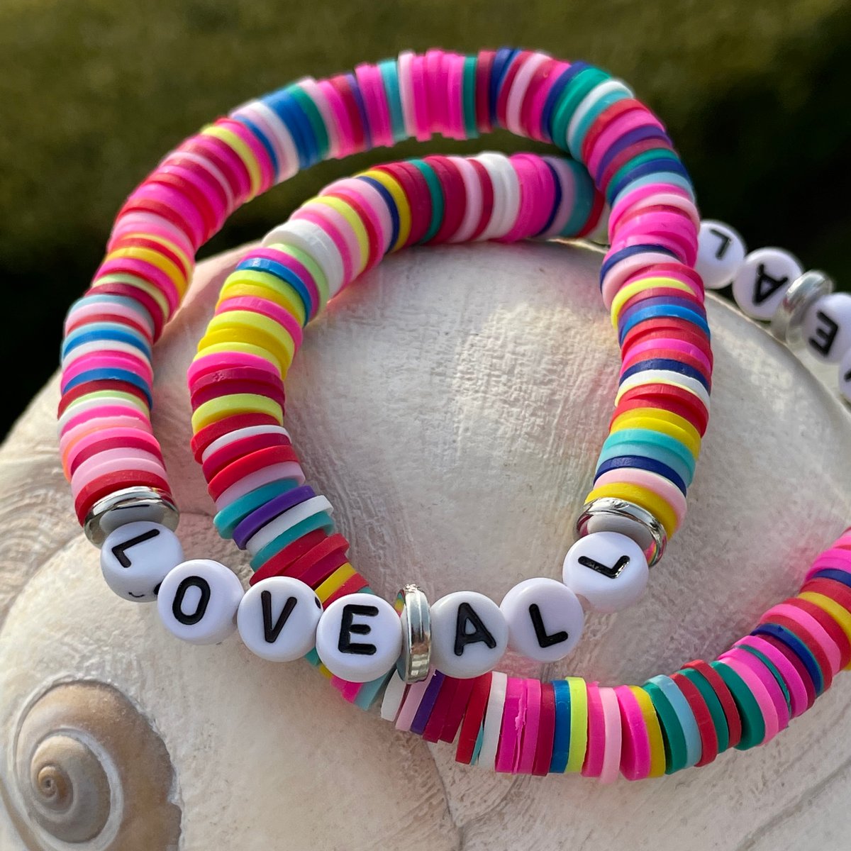 Best Friends Braclet Pair | Rainbow Clay Beads | Crystal Beads | Enamel Letters