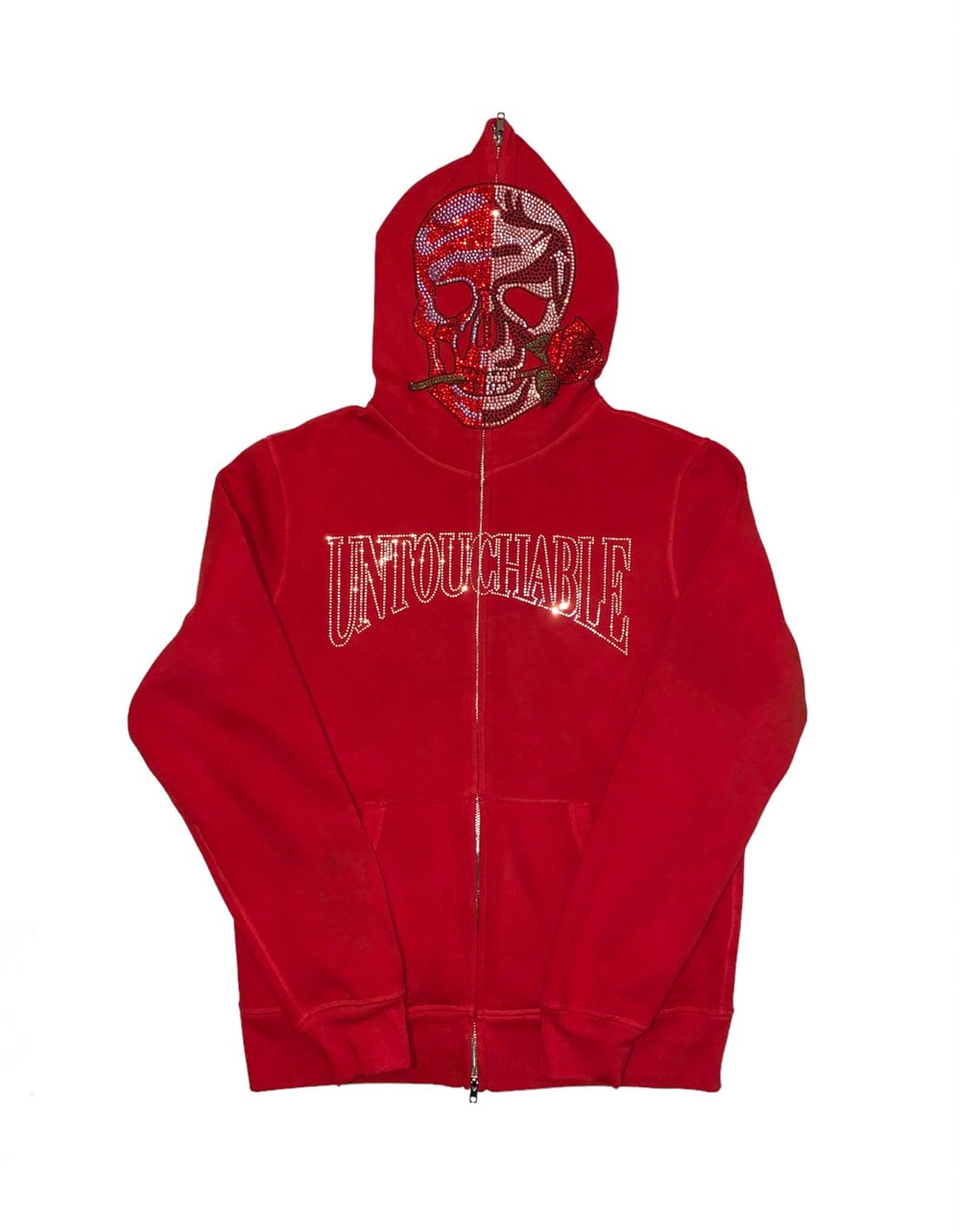 Image of Untouchable Lifestyle Split Skull Full Zip Red Hoodie