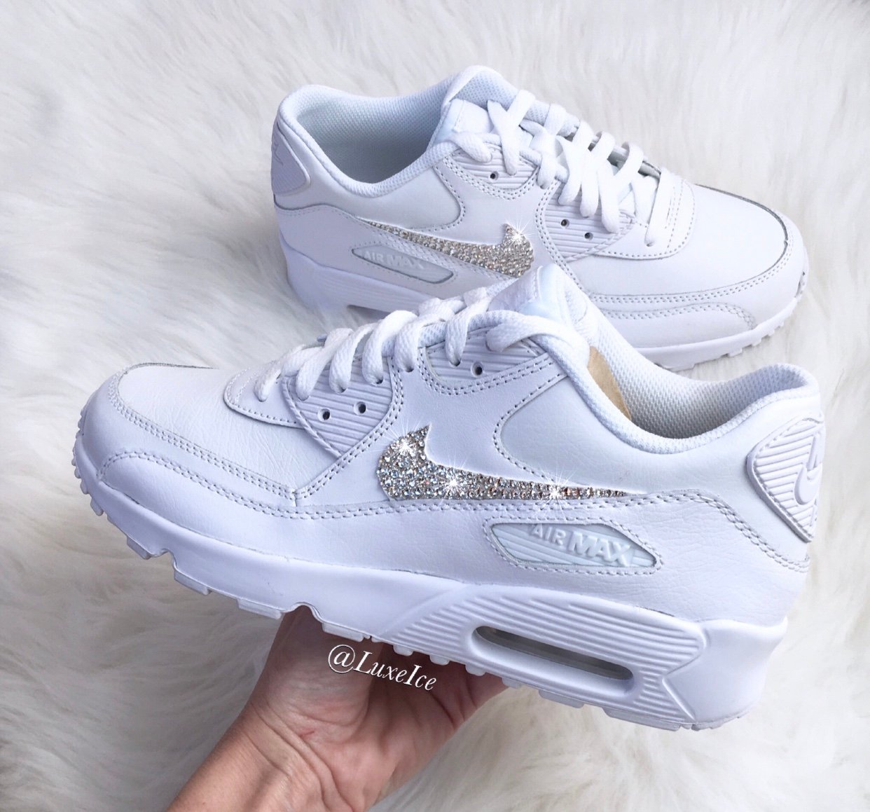 Image of Nike Air Max 90 Women's Shoes White with Swarovski Crystals. 