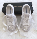 Image of Converse All Star Women's Shoes Leather White customized with SWAROVSKI® Xirius Rose-Cut Crystals.