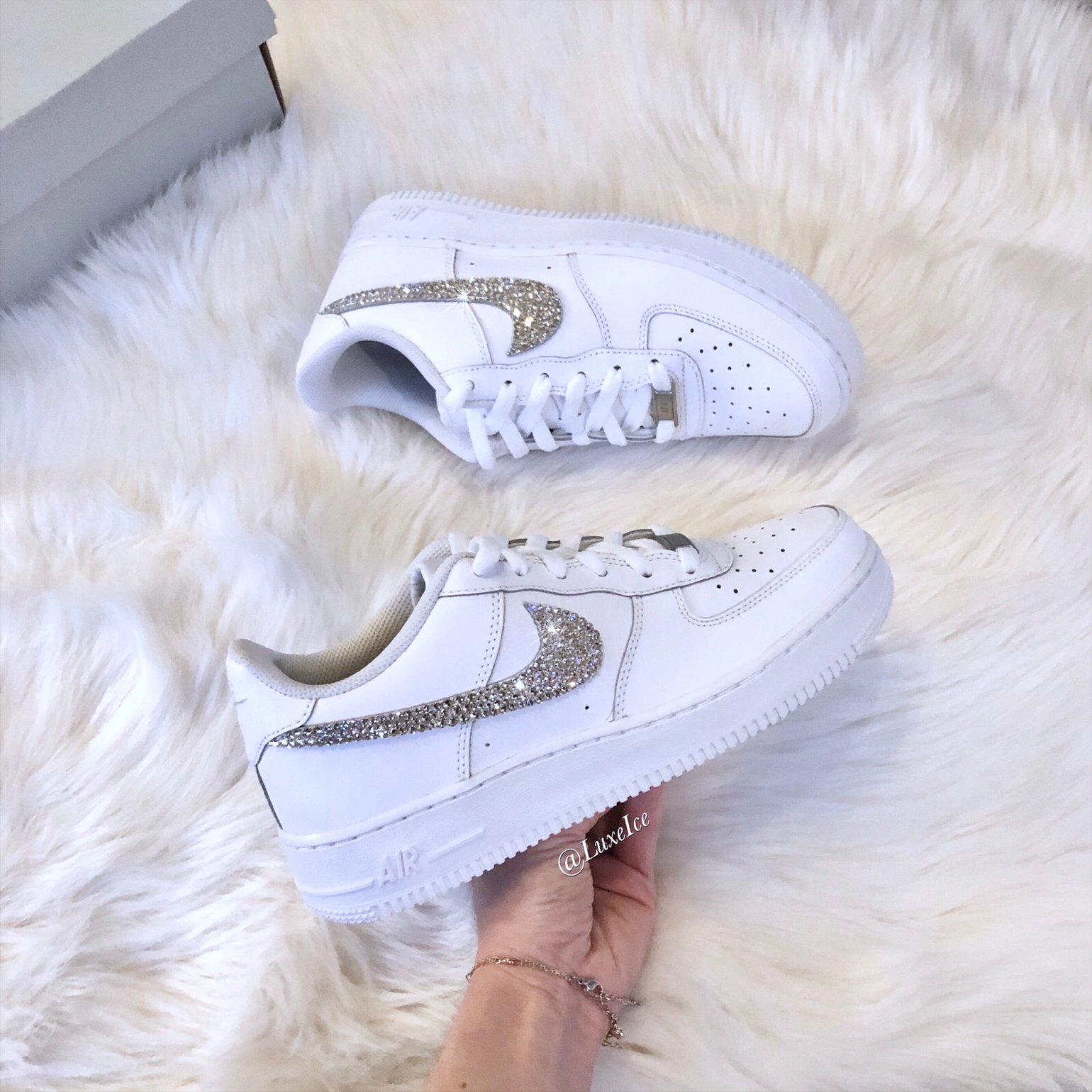 Image of Nike Air Force 1 '07 Women's Shoes White with Swarovski Crystals. 