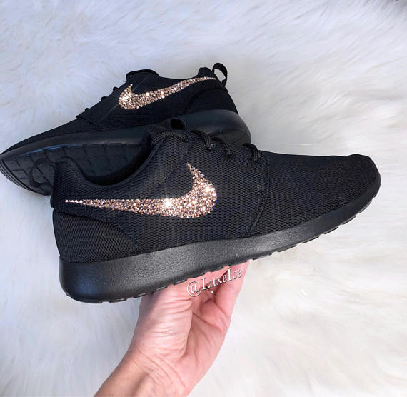 Nike Roshe One Women's Black customized with Rose Gold Swarovski Crystals. | Luxe