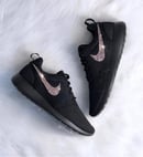 Image of Nike Roshe One Women's Black customized with Rose Gold Swarovski Crystals.