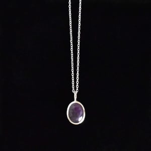 Image of Pinkish Sapphire oval cut silver necklace