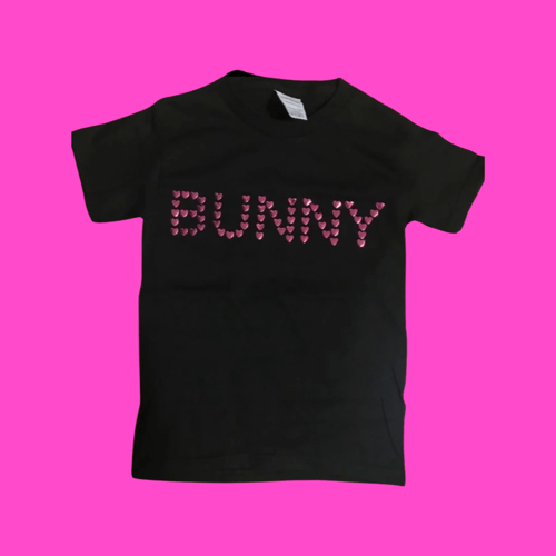 Image of Bunny Heart Tee: Black and Pink 🩷Pre Order RESTOCK 💖🫧pre order 