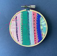 Image 1 of Betty - Fabric collage, 3 inch embroidery hoop