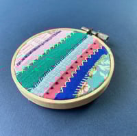 Image 3 of Betty - Fabric collage, 3 inch embroidery hoop