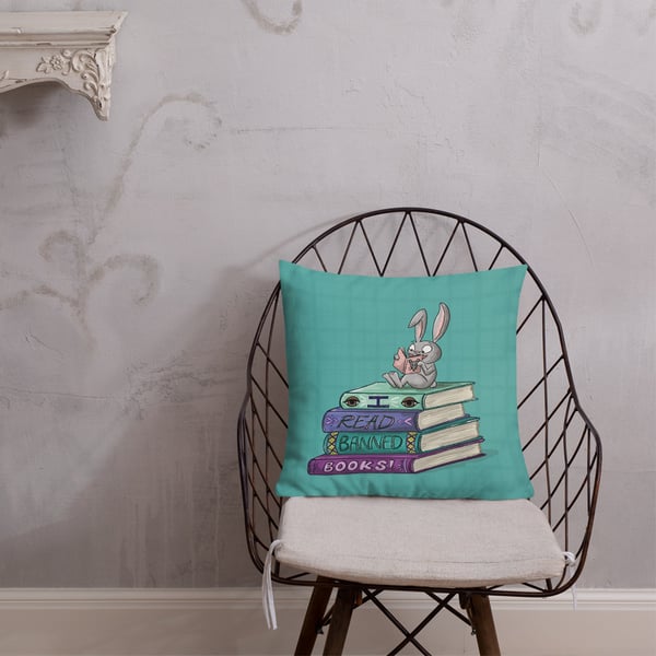 Image of Banned Books Bunny Pillow Cover 18 x 18
