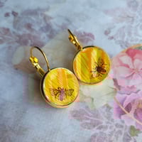 Image 1 of Honey Bees Abuzz Lever Back Earrings – Repurposed Recycled from a Honeycomb Candy Tin