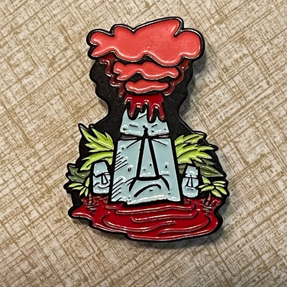 MO-CANO! Moai Volcano 1.75" Tall Soft Enamel Pin