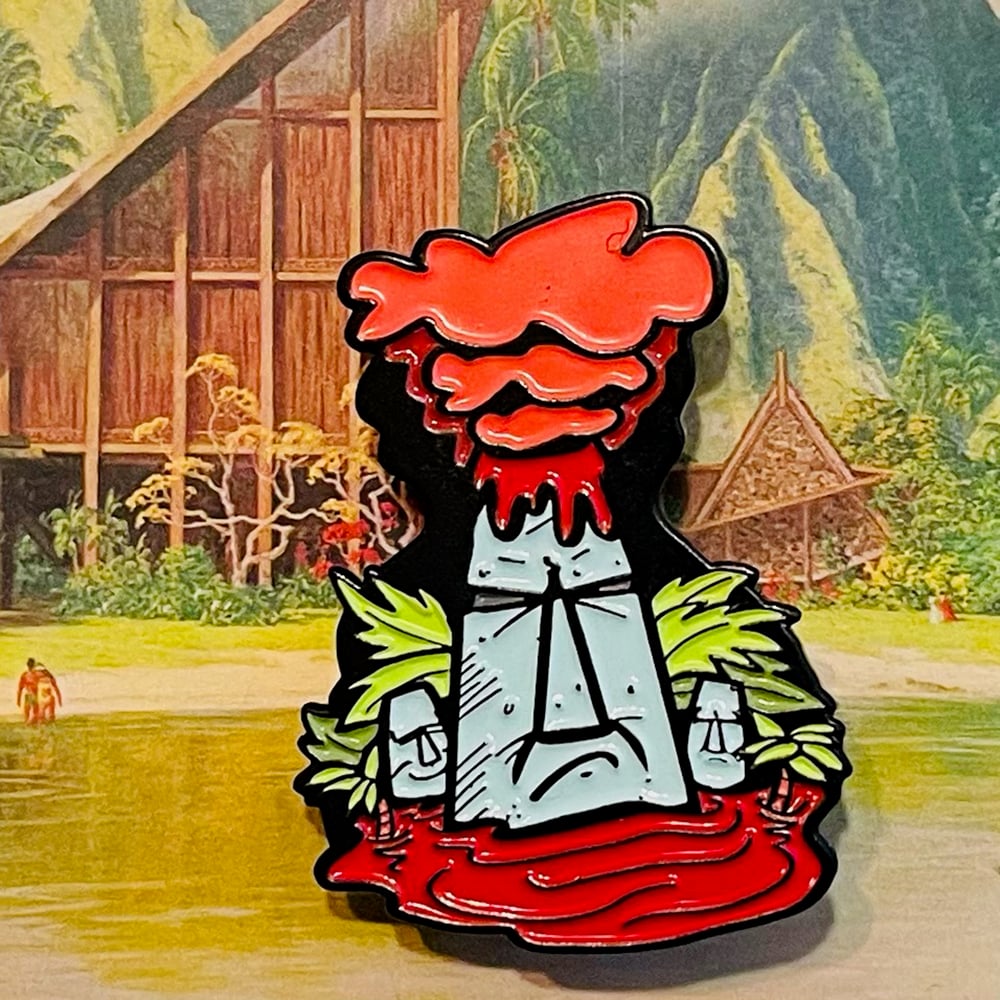 MO-CANO! Moai Volcano 1.75" Tall Soft Enamel Pin