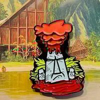 Image 2 of MO-CANO! Moai Volcano 1.75" Tall Soft Enamel Pin