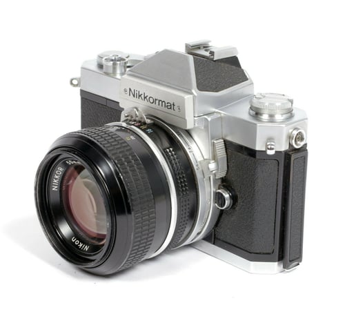 Image of Nikon Nikkormat FT2 35mm SLR film camera with Nikkor 50mm F1.4 lens + case