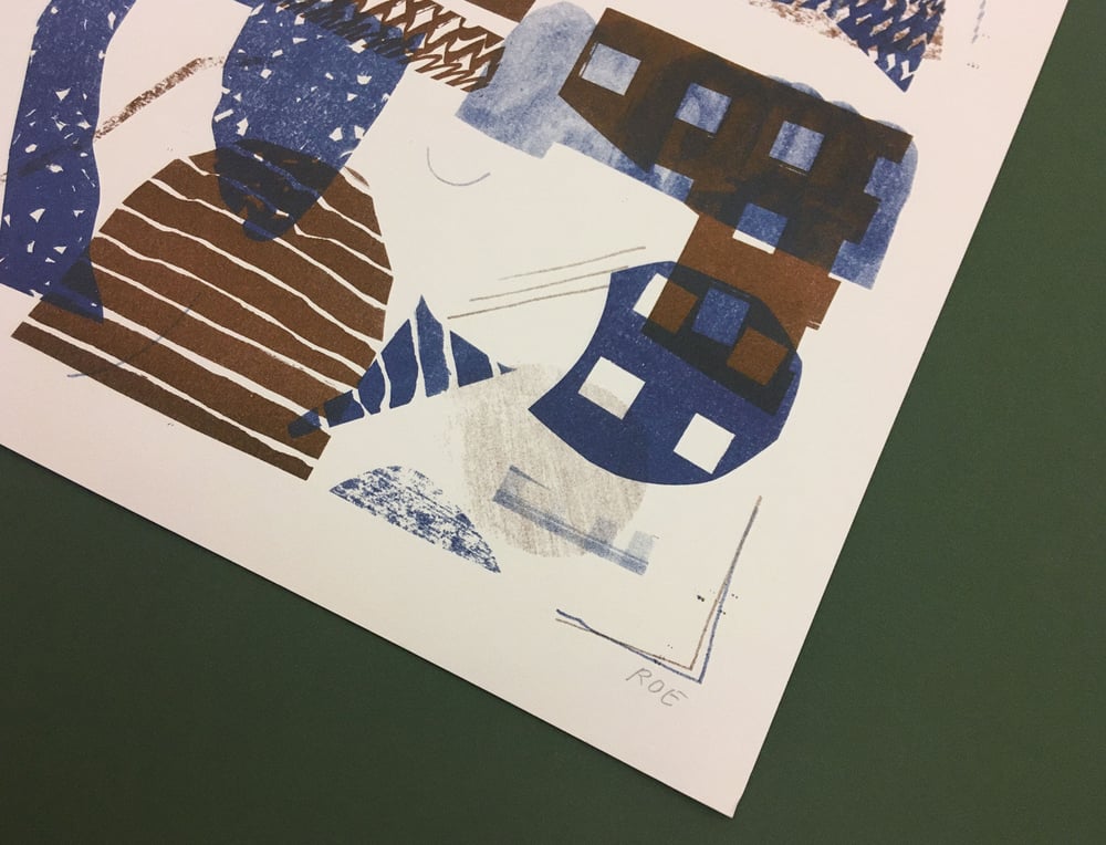 Image of BLUE AND BROWN COLLAGE PRINT