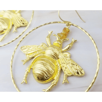 Image 2 of Gold Hoop Bee Earrings - Save the Bees - Amber Earrings