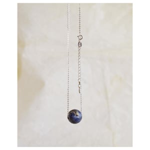 Image of 'Mercury' Light Blue Sapphire faceted sphere x silver chain necklace