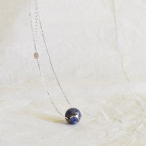 Image of 'Mercury' Light Blue Sapphire faceted sphere x silver chain necklace