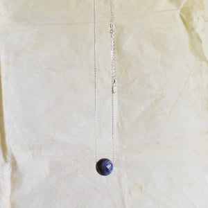 Image of 'Mercury' Light Blue Sapphire faceted sphere x silver chain necklace
