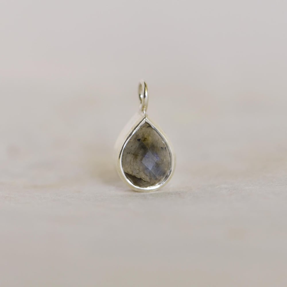 Image of Labradorite Moonstone pear cut silver necklace