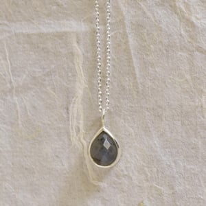 Image of Labradorite Moonstone pear cut silver necklace