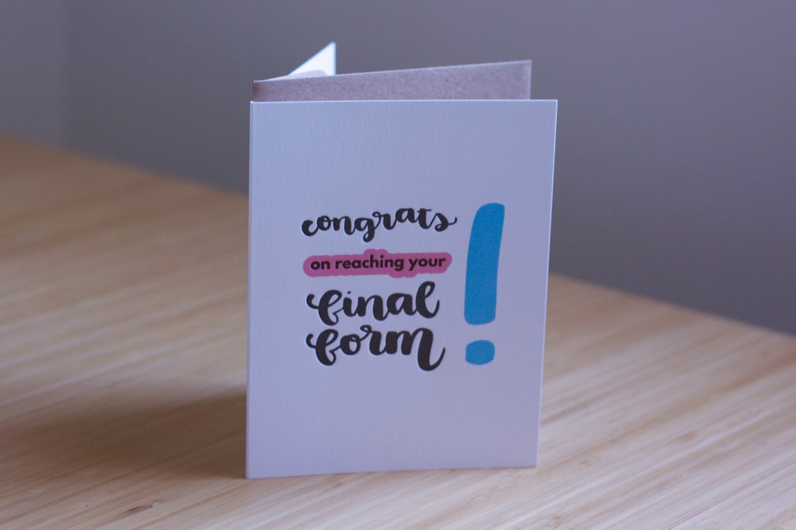 Image of Congrats on reaching your final form card (exclamation version)