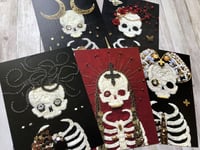 Image 2 of Set C - Set of 5 Postcards Prints of Skeleton Embroidery