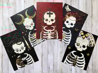 Image 1 of Set C - Set of 5 Postcards Prints of Skeleton Embroidery